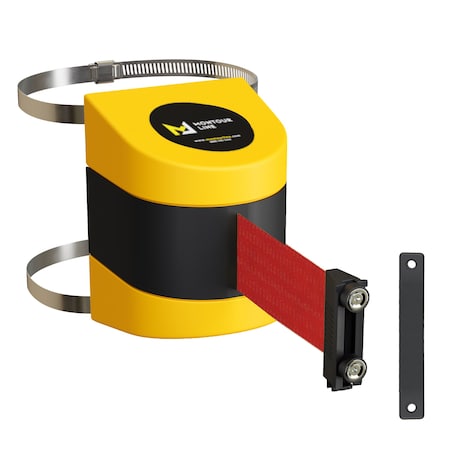 Retractable Belt Barrier YW Clamped Wall Mount, 15' Red Belt (M)